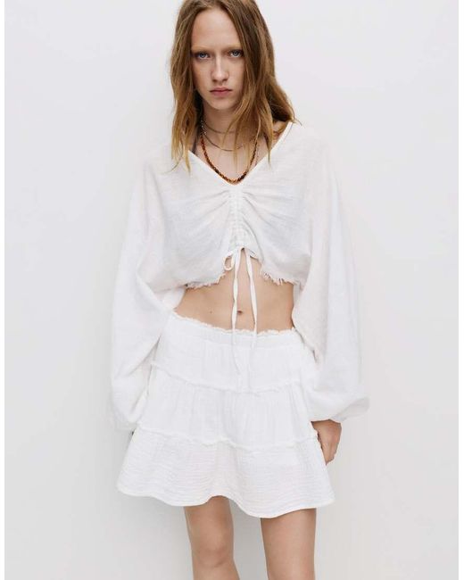 Pull&Bear Blouse Met Gestrikte Voorkant in het White