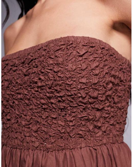 Vestido Corto Fruncido Con Escote Palabra De Honor De River Island de color Brown