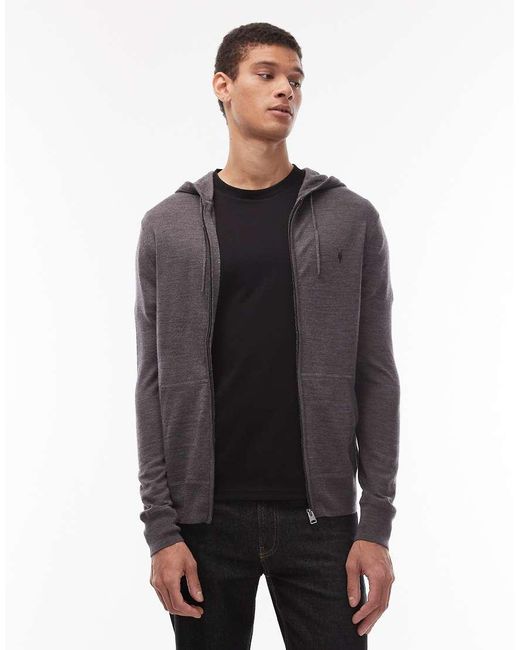 Sweat à Capuche AllSaints Femme - Gris Foncé - Taille S - Fermeture éclair - Coton Blend
