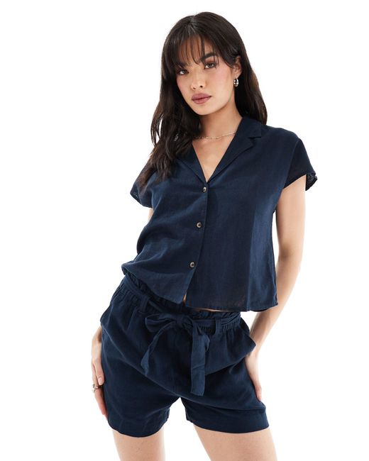 Jdy Blue Short Sleeve Linen Shirt Co-ord