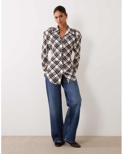ASOS White Cinched Shoulder Pads Tie Back Shirt