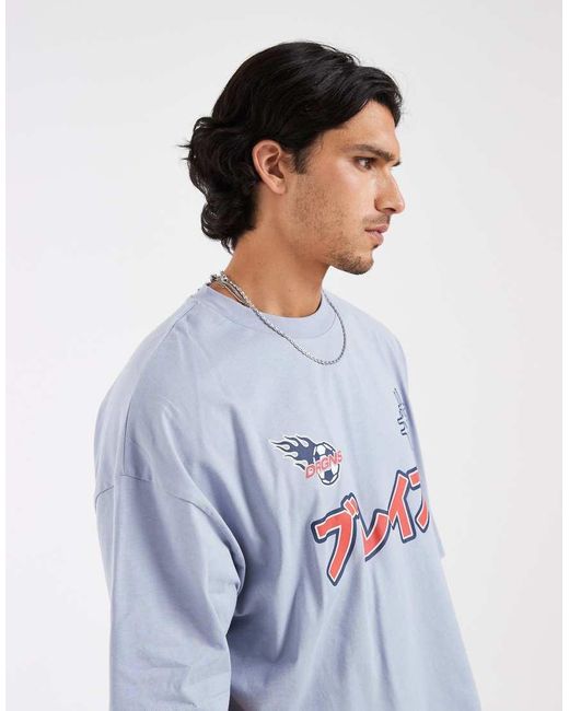ASOS Blue Boxy Oversized T-shirt With Football Graphic for men