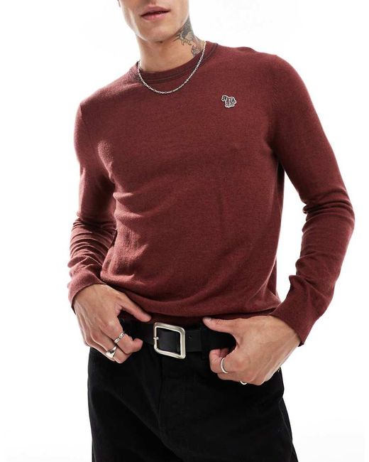 Maglione Bordeaux Con Righe A Contrasto Sui Bordi E Logo Della Zebra di Paul Smith in Red da Uomo