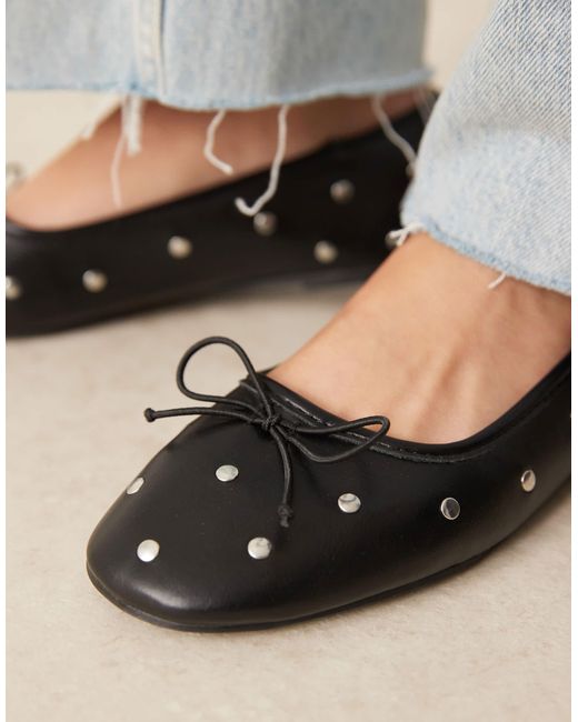 Asos Design Wide Fit Gray Lynette High Vamp Studded Ballets