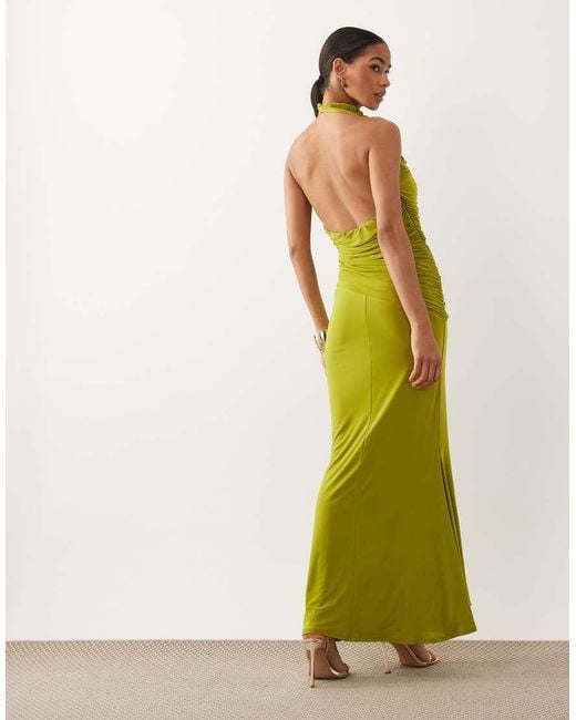 ASOS Green Super Plunge Slinky Maxi Dress With Asymmetric Drape Detail