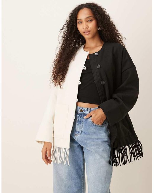 Y.A.S Blue Contrast Jacket With Fringed Hem