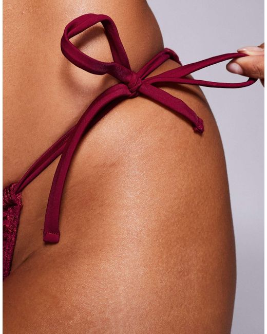 ASOS Brown Maria Textured Tie Side Bikini Bottoms