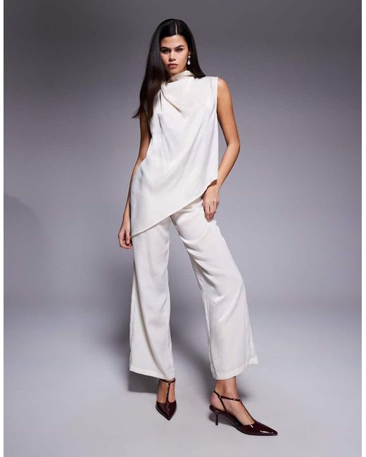 ASOS Purple Satin Drape And Scarf Detail Co-ord Top