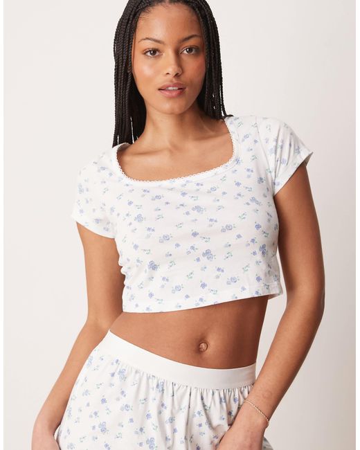 ASOS White Asos Design Tall Mix & Match Pyjama Trouser With Exposed Waistband And Picot Trim