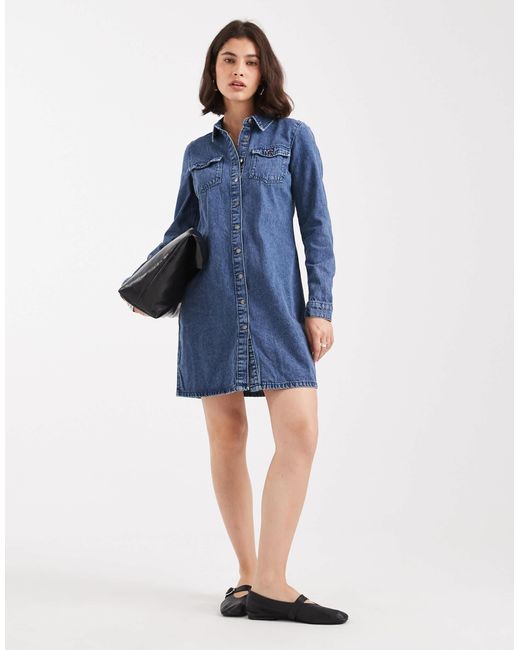 Vero Moda Blue – langärmliges hemdkleid aus denim