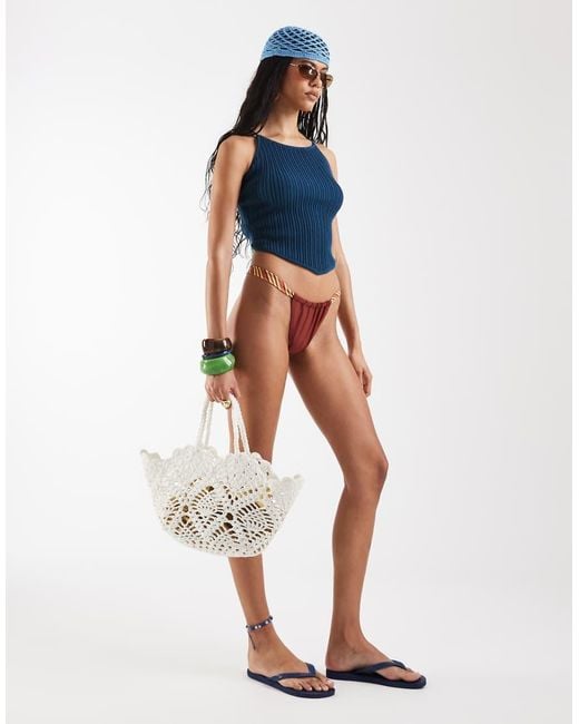 Reclaimed Vintage Blue Knitted Cami With Strappy Back Detail And Beads