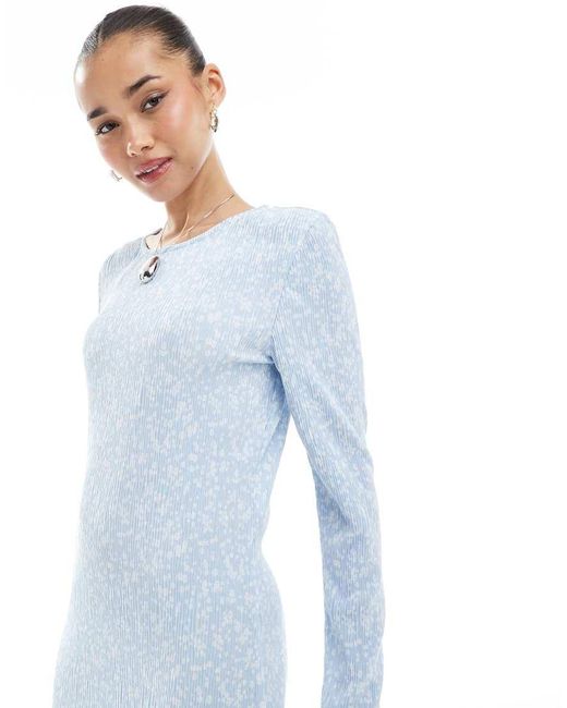 Pieces Blue Long Sleeve Plisse Midi Dress