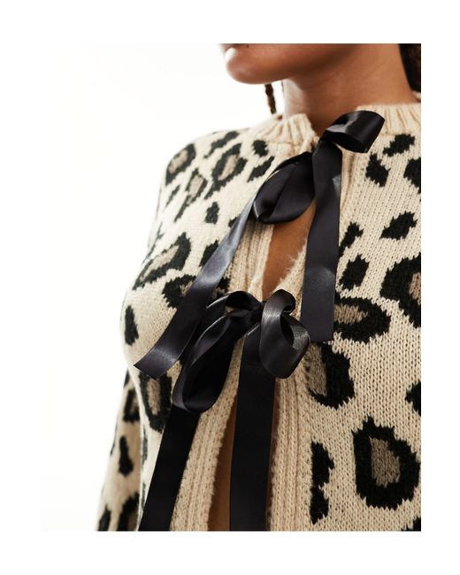 Miss Selfridge Black – strickjacke mit leopardenmuster und schleifendetail