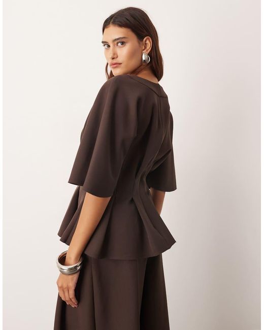 ARRANGE Brown Pleat Waist Short Sleeve Top