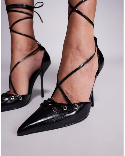 SIMMI Black Simmi London Onix Pointed Toe Heeled Shoes With Tie Leg Straps