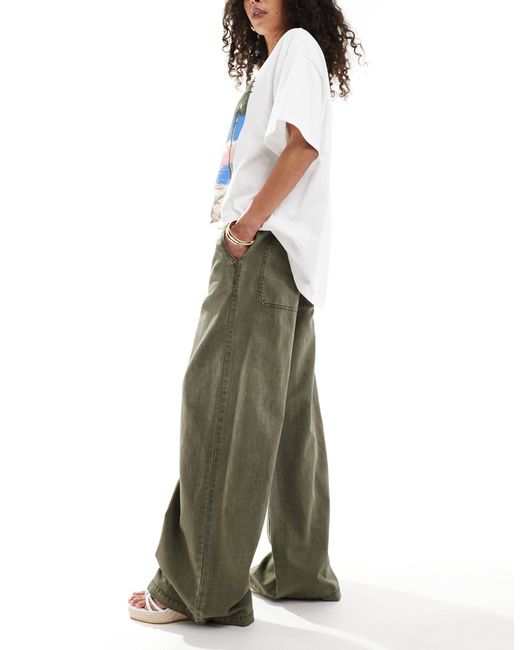 ASOS Green Soft Wide Leg Jean With Linen