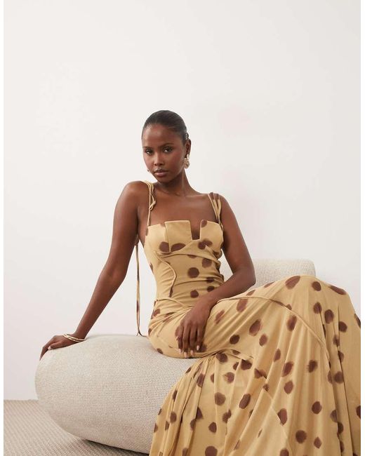 ASOS Natural Mesh Exposed Seam Sculpted Cupped Maxi Dress