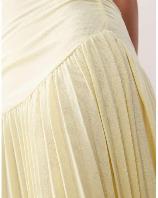 Lioness Natural Field Of Dreams Foldover Bardot Ruched Drop Waist Pleated Maxi Dress