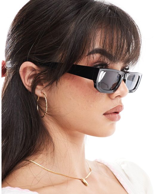 Pieces Black Narrow Bold Frame Sunglasses