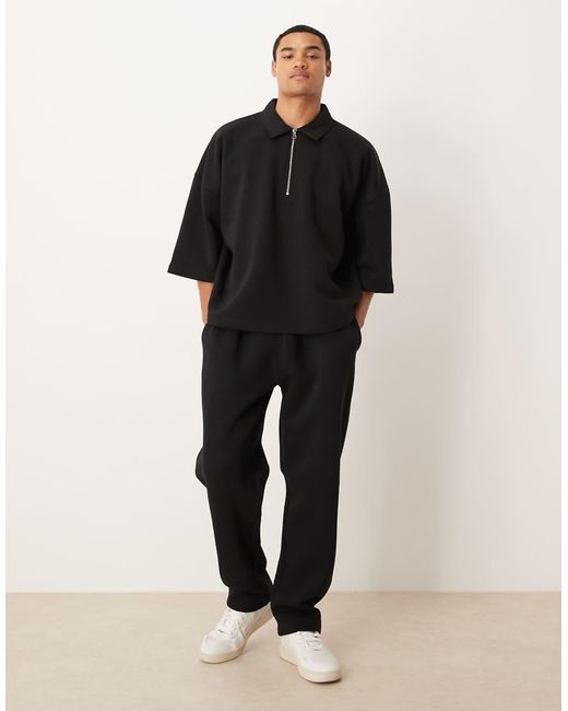 Felpa Oversize Nera Con Zip Corta, Colletto E Maniche A 3/4 di ASOS in Black da Uomo