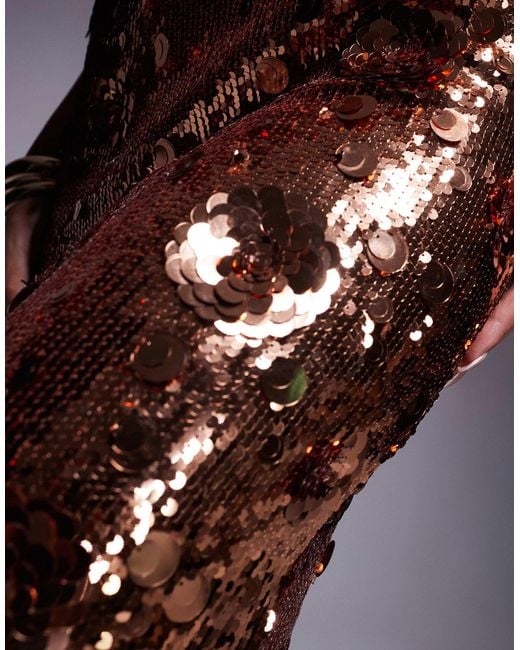 ASOS Brown Sequin Lace Trim Cami Maxi Dress With 3D Embellishment