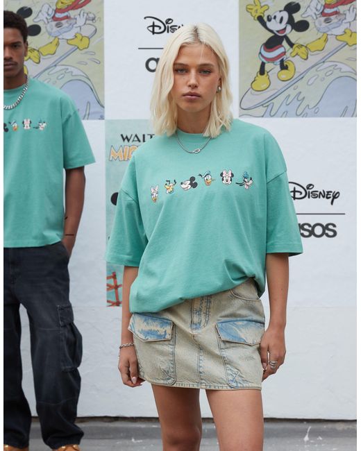 ASOS Blue Disney Unisex Oversized T-shirt With Mickey Mouse & Friends Prints