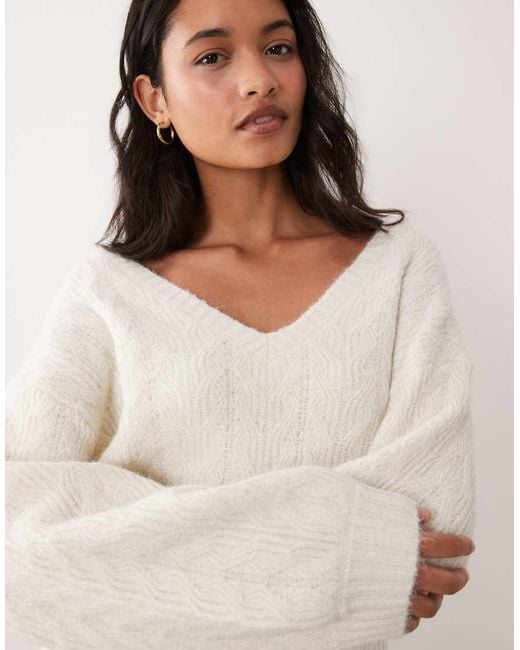 Miss Selfridge Natural Cable Knit Jumper With Bow Detail