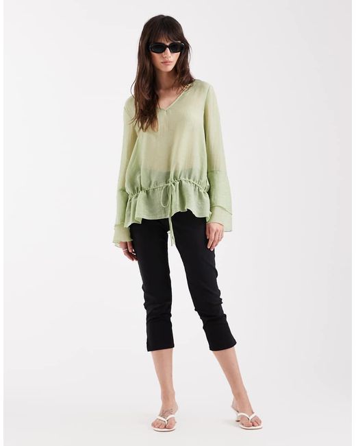 Aware Green Flared Sleeve V-Neck Top