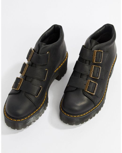 Dr. Martens Coppola Leather Triple Strap Heeled Ankle Boots in Black | Lyst  Australia
