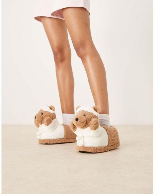 ASOS Natural Zemi Teddy Bear Robe Slipper