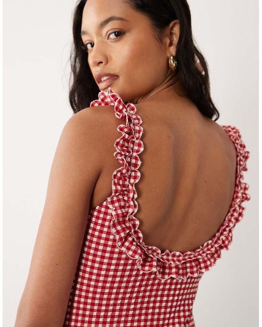 For Love & Lemons Red Alison Ruffle Trim Swimsuit
