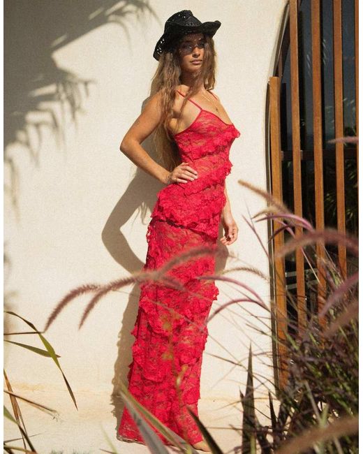 Wild Lovers Orange Mermaid Maxi Beach Skirt With Lace Detail