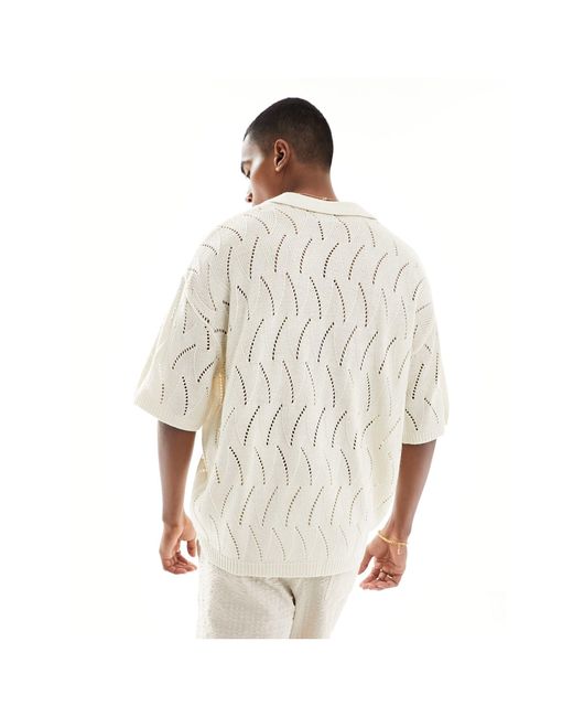 ASOS – oversize-polohemd aus pointelle-strick in White für Herren