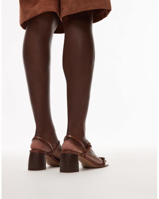 Mango Brown Buckle Detail Block Heel Sandal