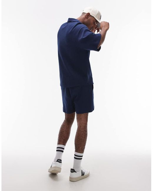 Topman Oversized Short Met Wafelstructuur in het Blue voor heren