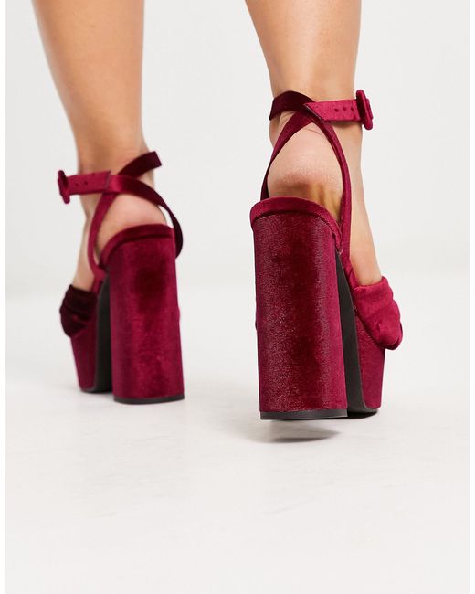 ASOS Red Wide Fit Natia Knotted Platform Heeled Sandals