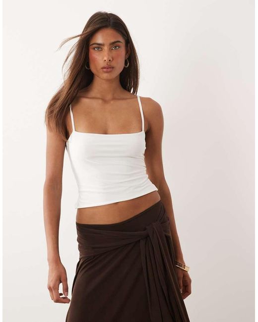 Missy Empire White Missy Empire Double Sculpted Slinky Thin Strap Cami Top