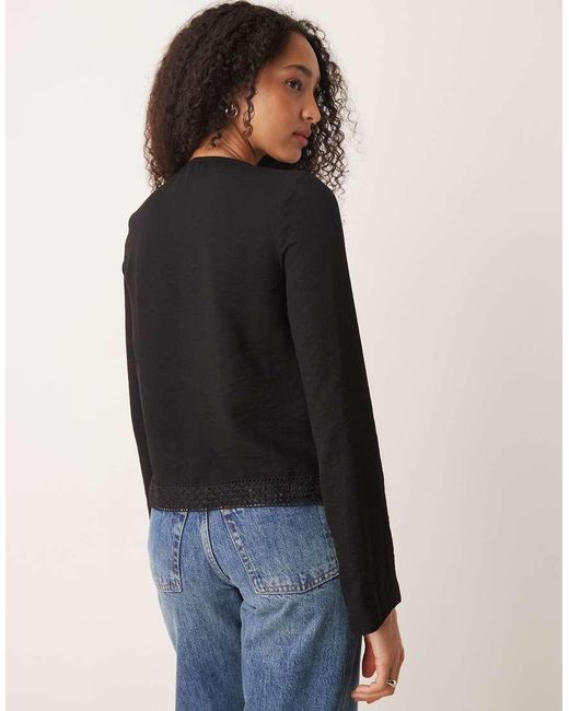 ASOS Blue Lace Trim Long Sleeve Top