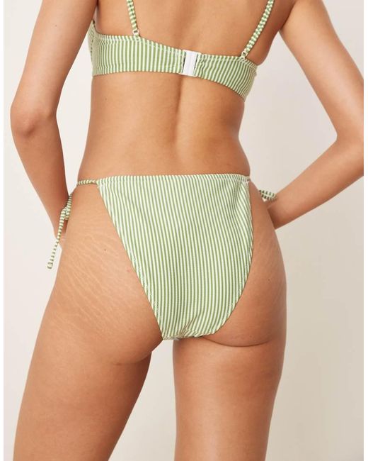 ASOS Green Anna Seersucker Tie Side Bikini Bottoms
