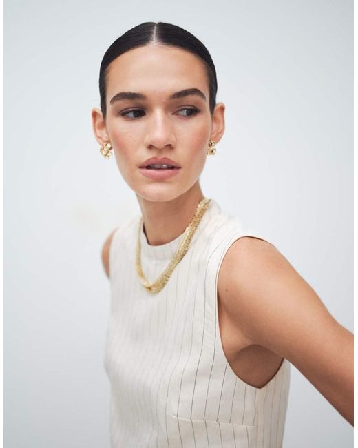 Mango White Cadena Linen Mix Sleeveless Top With Necklace Detail Co-Ord