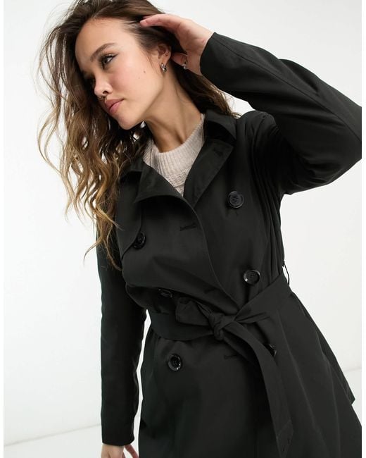 ONLY Black Button Detail Short Trench Coat