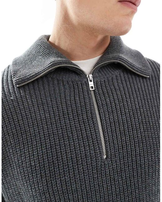 Weekday Gray Jim Wool Blend Half Zip Jumper for men