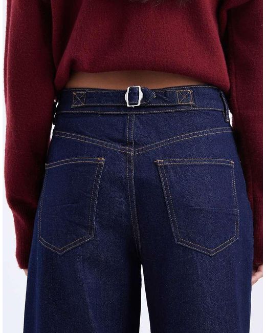 ASOS Blue Ankle Grazer Barrel Jeans With Cinch Waist