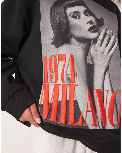 Sudadera Negra Extragrande Con Estampado Fotográfico "Milano" De Asos Design ASOS de color Blue
