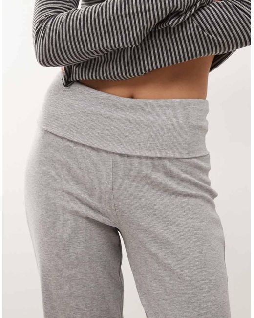 Collusion Gray Foldover Waist Ribbed Flare Yoga Pant