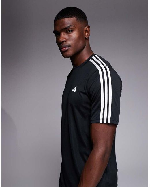 Adidas Originals Black Adidas Training Essential 3 Stripe T-shirt for men
