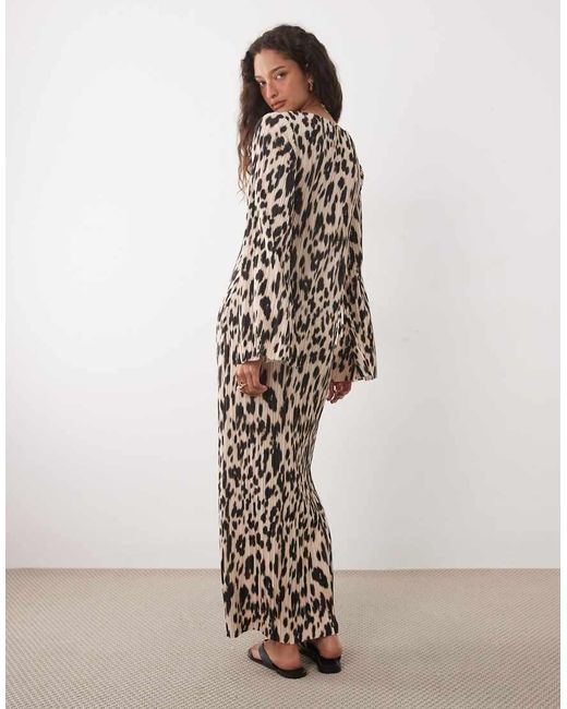 ASOS Brown Long Sleeve Plisse Midi Dress