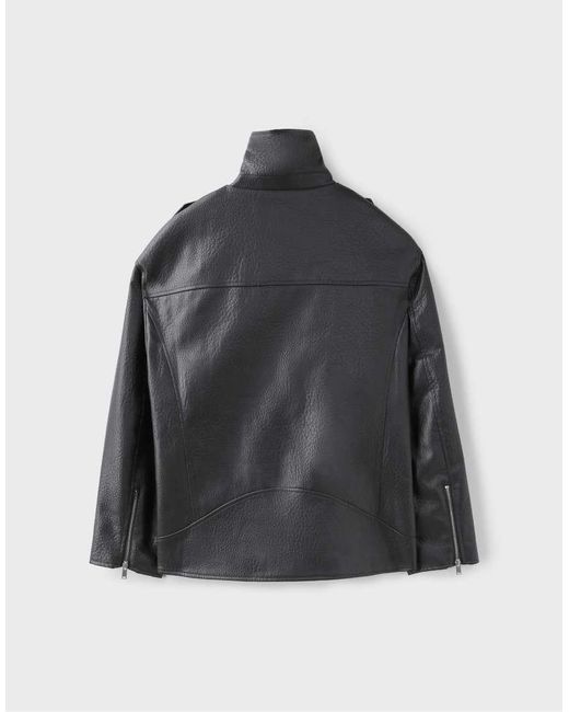 Stradivarius Black Leather Effect Biker Jacket