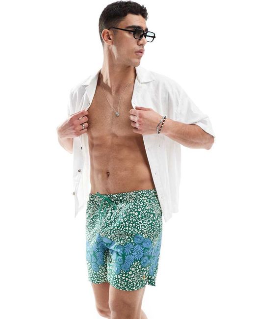 Farah Blue Colbert Flower Print Swim Shorts for men