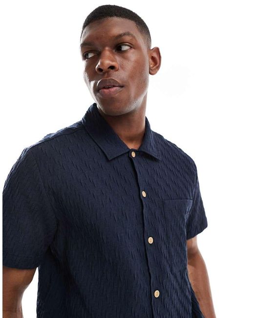 Farah Blue Finn Short Sleeve Textured Shirt for men